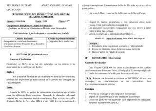 Première page de Histoire-Géographie 3e, 3e ML — 1re production scolaire, 2e semestre (2018-2019) · CEG 2 KANDI