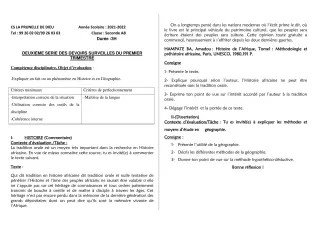 Première page de Histoire-Géographie 2nde B — 2e devoir surveillé, 1er trimestre (2021-2022) · CEPG La Prunelle de Dieu