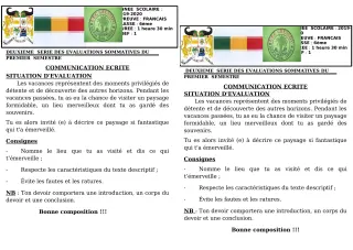 Première page de Français 6e — 2e évaluation sommative, 1er semestre (2019-2020) · CEG GBESSOU