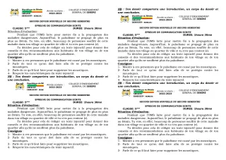 Première page de Français 5e — 2e devoir surveillé, 2e semestre (2022-2023) · CEG SEKERE
