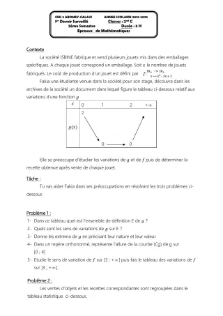 Première page de Mathématiques 2nde C — 1er devoir surveillé, 2e semestre (2021-2022) · CEG2 ABOMEY - CALAVI (CEG ZOCA)