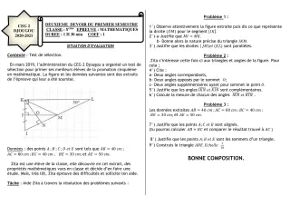 Première page de Mathématiques 5e — Composition, 1er semestre (2020-2021) · CEG 2 Djougou