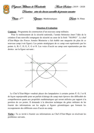 Première page de Mathématiques 5e — 2e devoir surveillé, 1er semestre (2019-2020) · PMB