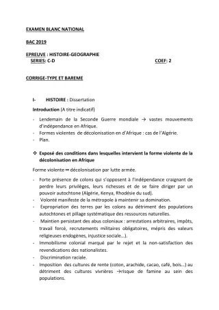 Première page de Examen Blanc de HIST-GEO — Tle C, Tle D — CEG AGBLANGANDAN (2018)