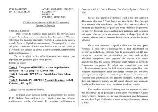 Première page de Français 1ère A2, 1ère B, 1ère C, 1ère D — 1er devoir surveillé, 2e semestre (2018-2019) · CEG Banikanni
