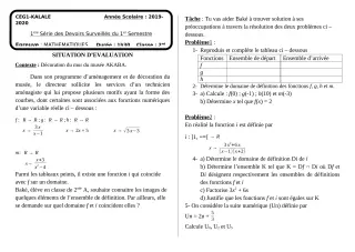 Première page de Mathématiques 2nde A2 — 1er devoir surveillé, 1er semestre (2019-2020) · CEG1 Kalalé