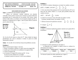 Première page de Mathématiques 4e — 2e devoir surveillé, 1er semestre (2022-2023) · CEG ZONGO