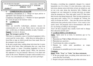 Première page de Anglais 4e, 4e ML — 1er devoir surveillé, 2e semestre (2018-2019) · CEG Banikanni