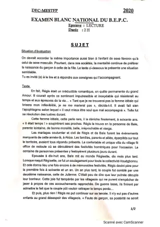 Première page de Devoir surveillé de FRANCAIS LECTURE — 3e, 3e ML — CPEG PIERRE ANGULAIRE (2019)