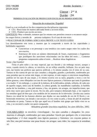 Première page de Espagnol 2nde A, 2nde A2 — 2019-2020 · CEG Yagbe