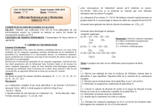 Première page de PCT 1ère D — Devoir surveillé (2018-2019) · CEG Tchatchou