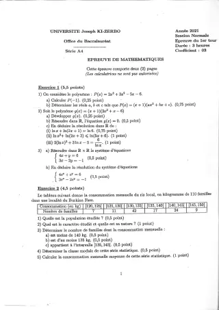 Première page de BAC 2025 épreuve de mathématiques série a4 probable burkina fasso