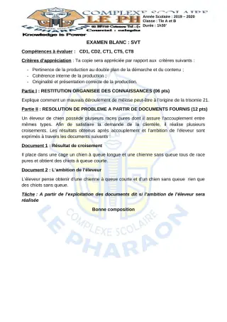 Première page de SVT Tle A, Tle B — Composition (2019-2020) · CPEG LE PHARAON