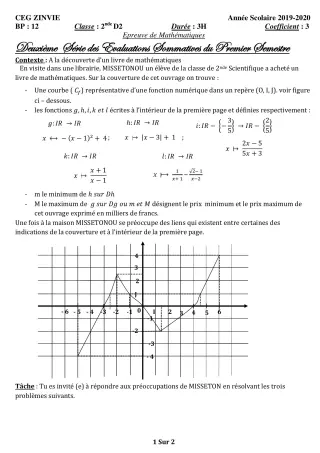 Première page de Mathématiques 2nde D — 2e évaluation sommative, 1er semestre (2019-2020) · CEG Zinvié