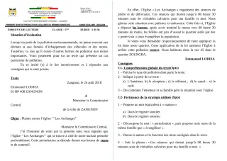 Première page de Français 5e — 1re production scolaire, 1er semestre (2019-2020) · CEG1 Adjarra