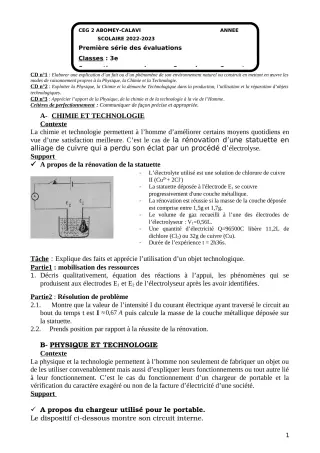Première page de PCT 3e — 1re évaluation sommative, 2e semestre (2022-2023) · CEG2 ABOMEY - CALAVI (CEG ZOCA)