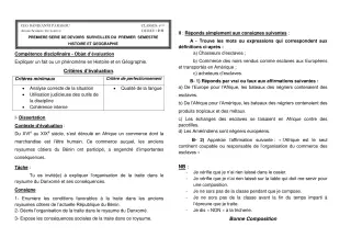 Première page de Histoire-Géographie 4e, 4e ML — 1er devoir surveillé, 1er semestre (2018-2019) · CEG Banikanni