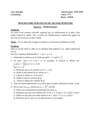 Première page de PCT Tle C — 1er devoir surveillé, 2e semestre (2019-2020) · CEG ZOGBO