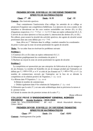 Première page de Mathématiques 6e, 5e, 4e, 4e ML, 3e, 3e ML, 2nde A, 2nde A1, 2nde A2, 2nde B, 2nde C, 2nde D, 1ère A, 1ère A1, 1ère A2, 1ère B, 1ère D, Tle A, Tle A1, Tle A2, Tle B, Tle C, Tle D — 1er devoir surveill