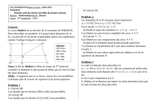 Première page de Mathématiques 3e, 3e ML — 1er devoir surveillé, 1er semestre (2018-2019) · CEG Banikanni