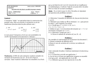 Première page de Mathématiques 2nde D — 2e devoir surveillé, 1er semestre (2018-2019) · CEG Banikanni