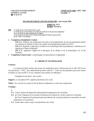 Première page de PCT 3e — Composition, 2e semestre (2019-2020) · CEG Ganvié