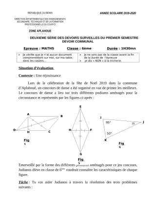 Première page de Mathématiques 6e, 5e, 4e, 4e ML, 3e, 2nde A, 2nde A2, 2nde B, 2nde C, 2nde D, 1ère A, 1ère A1, 1ère A2, 1ère B, 1ère C, 1ère D, Tle A1, Tle A2, Tle B, Tle C, Tle D — 2e devoir surveillé, 1er semestre