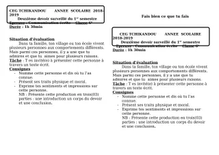 Première page de Français 6e — 2e devoir surveillé, 1er semestre (2018-2019) · CEG Tchikandou