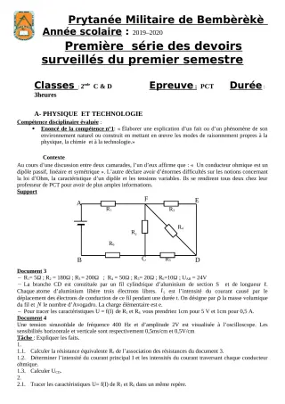 Première page de PCT 2nde C — 1er devoir surveillé, 1er semestre (2019-2020) · PMB