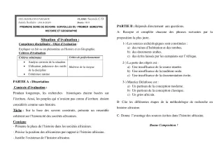 Première page de Histoire-Géographie 2nde C, 2nde D — 1er devoir surveillé, 1er semestre (2019-2020) · CEG Banikanni