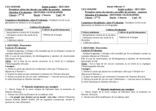 Première page de Histoire-Géographie 2nde D — Devoir surveillé, 1er semestre (2023-2024) · CEG SEKERE
