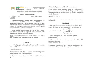 Première page de Mathématiques 1ère A2 — 2e devoir surveillé, 1er semestre (2021-2022) · CEG SEKERE