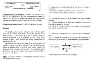 Première page de PCT 6e, 5e — Devoir surveillé, 2e semestre (2018-2019) · CEG Karimama