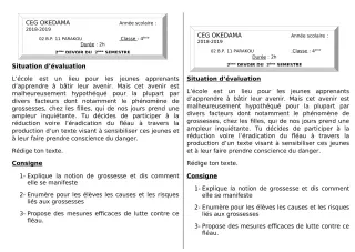 Première page de Français 4e, 4e ML — Devoir surveillé, 2e semestre (2018-2019) · CEG OKEDAMA