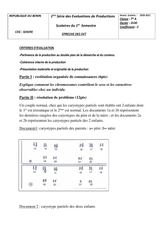 Première page de SVT Tle A2 — Production scolaire, 1er semestre (2020-2021) · CEG SEKERE