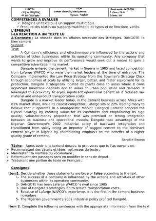 Première page de Anglais Tle D — Devoir surveillé, 2e semestre (2023-2024) · CEG Honton