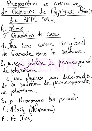 Première page de Proposition de correction BEPC 2024 physique chimie 1er tour