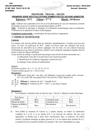 Première page de PCT 1ère C — 1re évaluation sommative, 2e semestre (2019-2020) · CEG Dantokpa