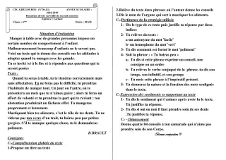 Première page de Français 6e, 5e, 4e, 4e ML, 3e, 3e ML — 2e devoir surveillé, 2e semestre (2018-2019) · CEG Gbegourou