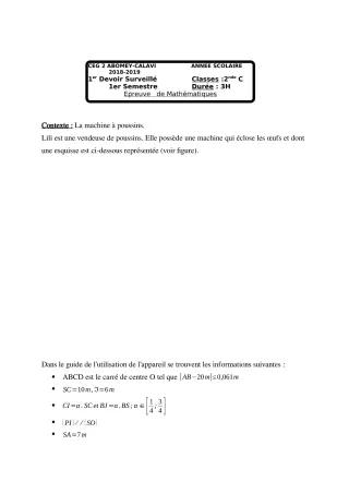 Première page de Mathématiques 2nde C — 1er devoir surveillé, 1er semestre (2018-2019) · CEG2 ABOMEY - CALAVI (CEG ZOCA)
