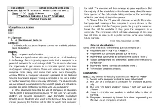 Première page de Anglais 1ère C, 1ère D — 2e devoir surveillé, 1er semestre (2021-2022) · CEG ZONGO
