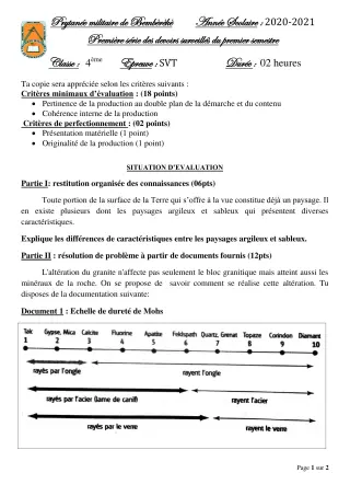 Première page de SVT 4e — 1er devoir surveillé, 1er semestre (2020-2021) · PMB