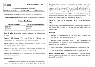 Première page de Philosophie 2nde A — 1er devoir surveillé, 2e semestre (2018-2019) · CEG Gando