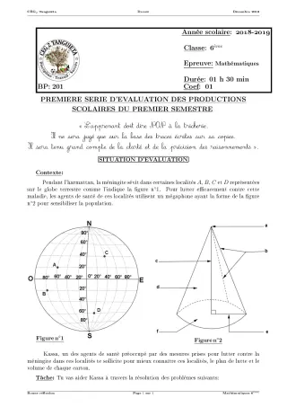 Première page de Mathématiques 6e — Production scolaire, 1er semestre (2018-2019) · CEG2 TANGUIETA