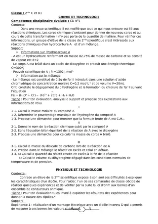 Première page de Devoir surveillé de PCT — 2nde C, 2nde D — CEG Albarika (2018)