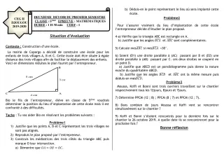 Première page de Mathématiques 5e — 2e devoir surveillé, 1er semestre (2019-2020) · CEG 2 Djougou