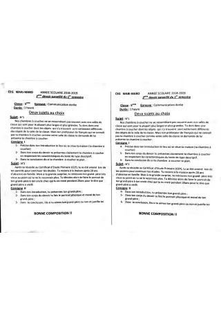 Première page de Français 5e — 2e devoir surveillé, 1er semestre (2018-2019) · CEG WARI MARO