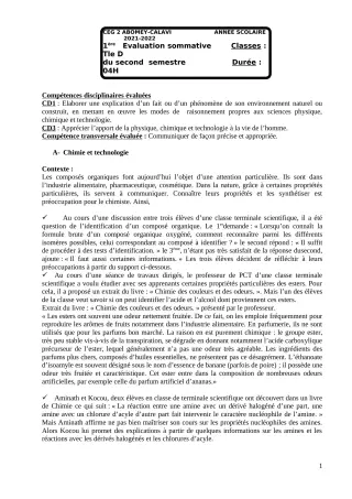 Première page de PCT Tle C — 1re évaluation sommative, 2e semestre (2021-2022) · CEG2 ABOMEY - CALAVI (CEG ZOCA)