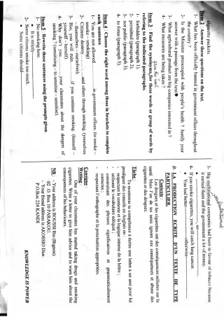 Première page de Devoir surveillé de ANGLAIS — 3e, 3e ML — CEG WARI MARO (2018)