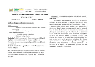 Première page de SVT 4e — 1er devoir surveillé, 2e semestre (2021-2022) · CEG SEKERE